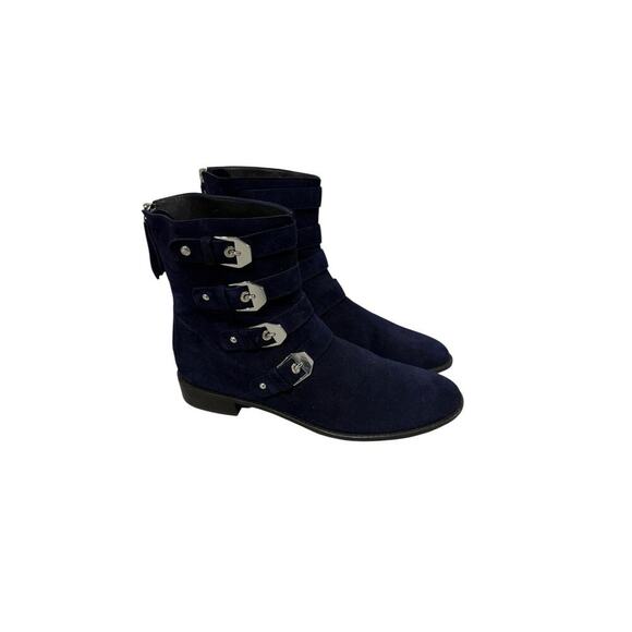 Stuart Weitzman “Jitterbug” Navy Blue Suede Leather Ankle Boots Womens 9.5 M - Picture 1 of 10